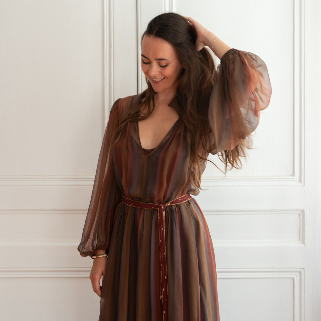 Sautoir Mini Grenat – Bijou-textile en soie